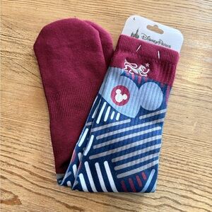 Disney Parks Authentic Mickey Mouse Geometric Pattern Crew Socks Burgundy
